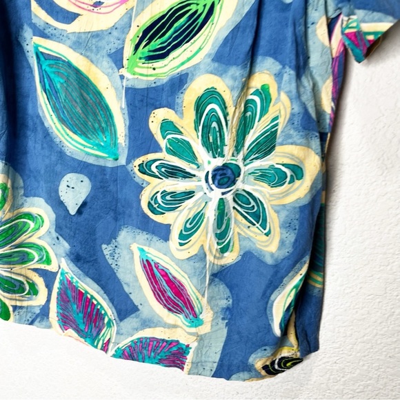 Jams World Sienna Blue Button Down Vintage Top Hawaiian Floral Neon Rainbow - Picture 6 of 8